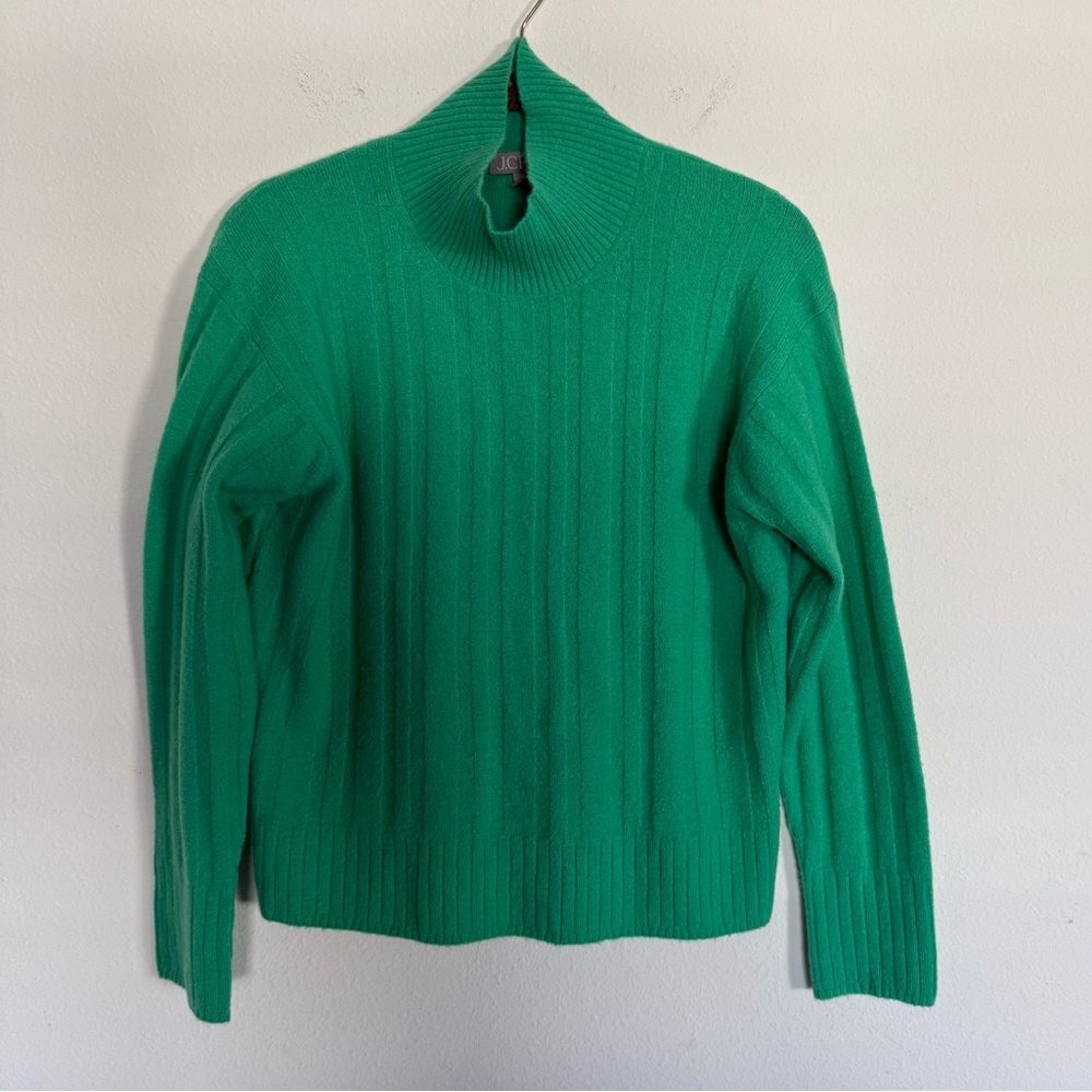 J.Crew Womens Ribbed Knit Mock Neck Sweater Kelly Green Size S Wool Alpaca